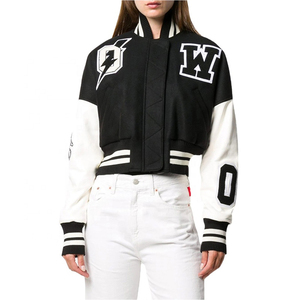 OEM logotipo personalizado recortada invierno béisbol lana Letterman mujeres Varsity chaquetas bordado transpirable manga de cuero de moda - Product Image 1