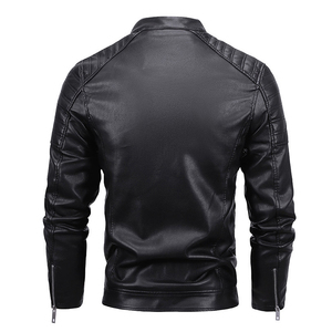 Veste de moto d'hiver pour homme, style streetwear, en cuir véritable, col montant, motif lettres, capuche, rembourrage en polyester - Product Image 5