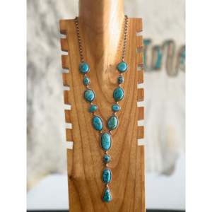 Collar Lariat de Plata de Ley y Turquesa con Cuentas Finas de Darrin Livingston Kingman - Product Image 1
