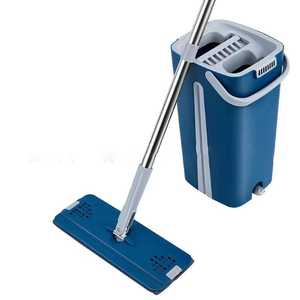 Juego de Mopa Plana y Cubeta con Sistema de Escurrido Manos Libres, Rotación de 360 Grados, Herramienta de Limpieza de Pisos Secos y Mojados, Juego de Mopa de Microfibra - Product Image 1