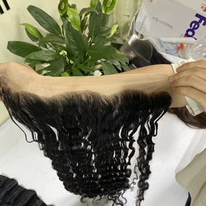 Encaje Frontal suizo transparente de alta calidad, cabello ondulado profundo, negro, 13x6 - Product Image 3