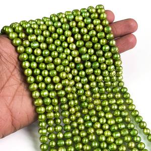 Cuentas Redondas de Perlas de Agua Dulce Verdes de 8-9 mm, Cuentas de Perlas Verdes Grandes Naturales para la Fabricación de Joyas, Hilo de Perlas Redondas de Primera Calidad - Product Image 1