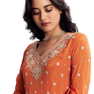 Chinon Cutdana Sequin Threadwork Kurta Palazzo Suit Venta al por mayor Mujeres Ropa étnica OEMFactory Proveedor a granel Moda de fiesta personalizada - Product Image 3