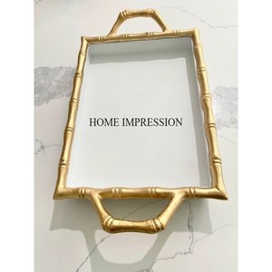 Plateau de service rectangle moderne et créatif en métal robuste avec design attrayant de couleur or blanc pour l'approvisionnement en hôtel et restaurant - Product Image 1