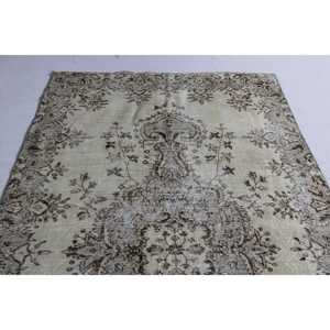Turkish Vintage Rug 4.9x8.7 ft (149x264 cm), <b>Brown</b> Solid <b>Wool</b> Rug - Product Image 4