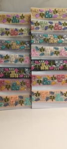 豪華なカラフルな花柄刺繍レースブライダル衣料用ホームエレガントな複雑なデザインスパンコールウェディングアクセサリー - Product Image 5