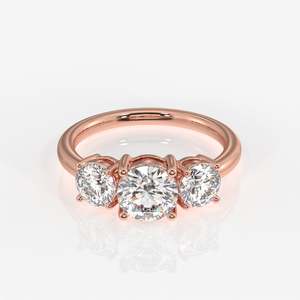 Bague à trois pierres en diamant de laboratoire taille ronde, or 9 carats - Bagues en diamant de qualité supérieure - Product Image 6