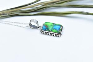 Handmade <b>Peacock</b> Dahlia Turquoise Sterling Silver Pendant Necklace with Adjustable 18 Inch Chain Gift for Her - Product Image 2