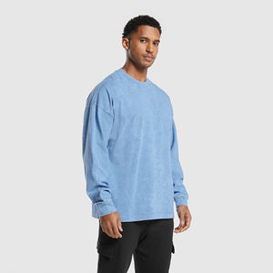 Haute qualité lavé à l'acide personnalisé Streetwear hommes T-Shirt nouveau graphique à manches longues Design Vintage coupe ample imprimé Jersey tissu - Product Image 2