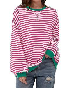New Style Striped Pattern Round Neck <b>Hoodie</b> Winter Casual Long Sleeve for Home Leisure Color Blocked - Product Image 3
