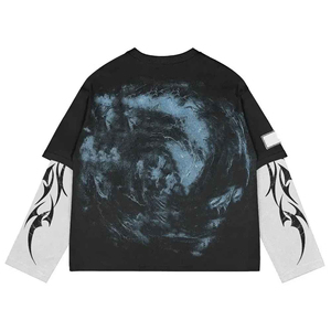 เสื้อยืดสตรีทแวร์ลายโลโก้แบบวินเทจ ล้างสีแบบแอซิดวอช สองชั้น พิมพ์ลายสกรีนแบบเทอร์มอล ทรงครอป สีซีดแบบโดนแดด สำหรับผู้ชาย - Product Image 3