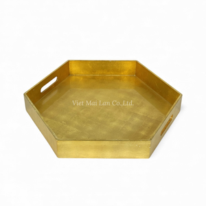 Plateau en laque à motif de feuille d'or, fait à la main, pour servir les aliments, la présentation de table et la décoration de la maison, en provenance du Vietnam - Product Image 3