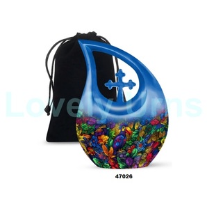 Urna para adultos de cremación de pájaros frailecillos con gota de lágrima cruzada hermosa superventas para cenizas humanas con bolsa de terciopelo gratis - Product Image 1