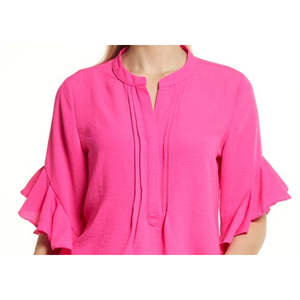 Camicetta da Donna Vince Camuto Rosa Acceso con Maniche a Volant e Scollo Asimmetrico in Chiffon Stile Casual per Primavera/Estate Taglie dalla XL alla 4XL - Product Image 2