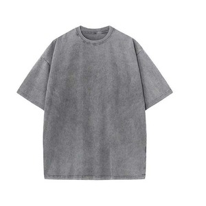 Camisetas Hip Hop 100% algodón lavado con ácido camiseta de gran tamaño para hombres lavado con ácido en blanco a granel venta al por mayor lavado con ácido cuello redondo de gran tamaño - Product Image 6
