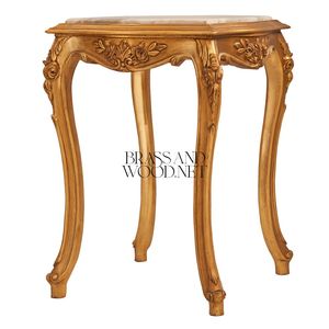 Table d'appoint carrée dorée de luxe avec plateau en marbre blanc de qualité supérieure et pieds en bois sculptés à la main de style baroque pour la décoration de palais - Product Image 2