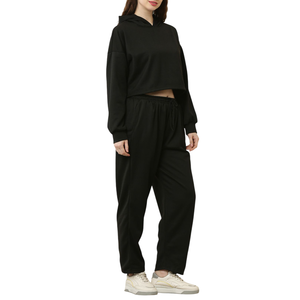 <b>Women's</b> Wholesale Fitness Tracksuit Drop Shoulder <b>Warm</b> Long Sleeve Crop <b>Top</b> Hoodie & Sweatpants for Sportswear Style - Product Image 3