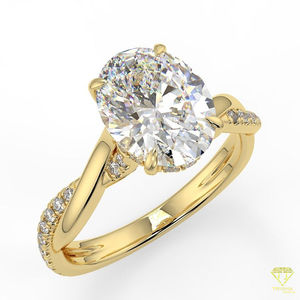 Impresionante anillo de diamantes cultivados en laboratorio de corte ovalado con una banda de pavé retorcida Moderno, elegante y perfecto para compromisos - Product Image 6