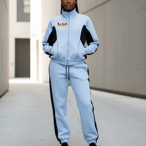 Conjuntos Deportivos de Dos Piezas para Mujer al por Mayor, Sudaderas con Capucha de Lana Teñida Lisa con Media Cremallera y Pantalones Deportivos Rectos Apilados, Diseño Personalizado - Product Image 4