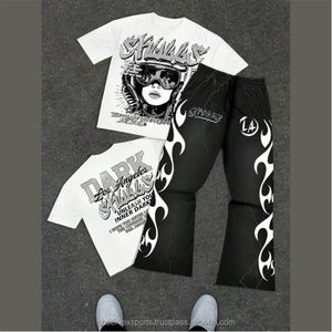 Conjunto Deportivo de Lujo para Hombre, Estilo Hip Hop, Sudadera Corta, Camisetas para Correr, 100% Algodón, Lavado Ácido, Efecto Desgastado - Product Image 2