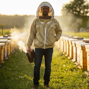 Veste d'apiculture kaki à 3 couches en maille respirante, voile à capuche ronde, poches de rangement pour outils, poignets élastiques pour le travail en apiculture - Product Image 4