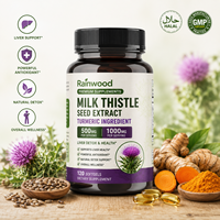Extrait de graines de chardon-Marie Rainwood avec curcuma 500mg 1000mg pour la détoxification hépatique et la santé, Silymarine, Gélules molles