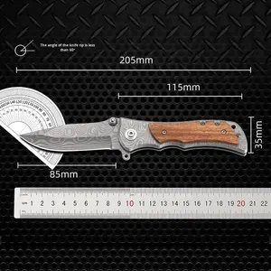 Navaja de Bolsillo Plegable de Madera de Grado Industrial para Acampar, con Botón de Empuje, Funda de Cuero de Acero Inoxidable para Uso Multiusos al Aire Libre - Product Image 4