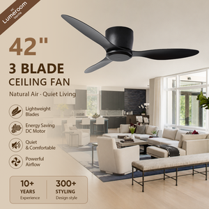 42 Inch Flush Mount <b>Ceiling</b> <b>Fan</b> with <b>Remote</b> <b>Control</b>, 3 Blade Low Profile <b>Ceiling</b> <b>Fan</b> for Bedroom Living Room Indoor - Product Image 1