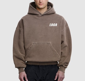 Oversized Cropped Hoodie Custom Streetwear 330grams Men Premium Quality Polyester/Cotton Acid <b>Washed</b> Boxy Fit Heavyweight Winter - Product Image 2