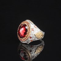 خاتم رجالي تركي أسود من الفضة الإسترلينية عيار 925 بتصميم عثماني مع طلاء ذهبي وروديوم ثنائي اللون موديل RCEGYT-555