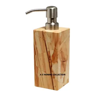 natural wooden metal pump square shape new style decorative hotel bathroom use soap dispenser