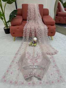 D แฟชั่นกูรูผ้าไหมตาข่ายนิ่มดีไซน์เนอร์ Saree งานปักลายงานผ้าไหมไหม dupatta แบบประณีต | ปาร์ตี้ยาวถึงพื้นแบบพรีเมียม - Product Image 6