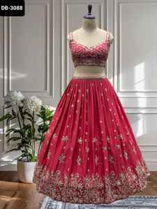 Indian Wedding and <b>Festival</b> Wear Chinon Fabric Lehenga Choli with <b>Sequins</b> and Codding Embroidery Work and Heavy Work Dupatta - Product Image 4