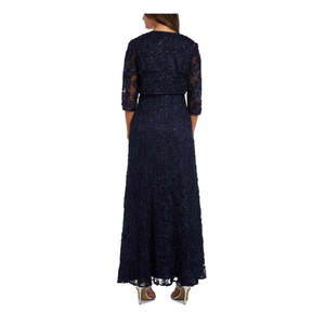 Robe de soirée et boléro R&M Richards pour femme, ornés de soutaches, bleu marine, tailles XS-XL, coupe trapèze, taille empire, pour soirée, tailles 6 - Product Image 2