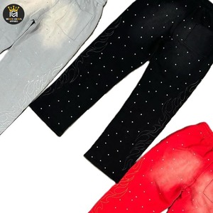 Pantalon de survêtement décontracté pour homme en toile avec strass, délavé à l'acide, logo brodé, streetwear premium, imperméable, respirant et léger - Product Image 5