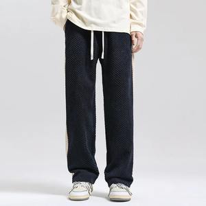2025 Otoño Invierno hombres bolsillos sólidos tornillo hilo cordón elástico cintura alta Casual pierna ancha Pantalones deportivos sueltos Pantalones - Product Image 3