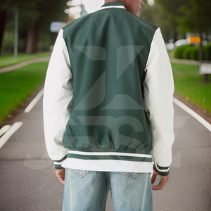 Blouson aviateur universitaire en laine style sport classique pour hommes, léger, hiver, matelassé en nylon, fermeture à glissière, ourlet côtelé aux poignets - Product Image 2