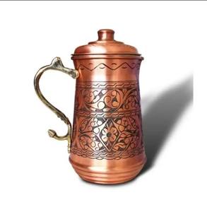 Pichet à eau en cuivre poli à la main de dernière qualité Pichet à eau décoratif avec poignée et gobelets - Product Image 6