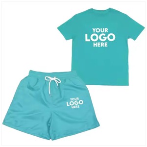 T-shirt et short de sport d'été personnalisés de haute qualité avec logo, design uni teint, imperméables, séchage rapide, taille mi-haute élastique - Product Image 2