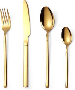 Ensemble de couverts en métal de conception classique, 4 pièces, en acier inoxydable doré, pour salle à manger, hôtel, fourchette, couteau, cuillère - Product Image 3