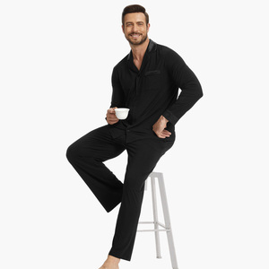 Pyjamas Homme en Gros à Manches Longues avec Passepoil, en Coton Bambou Doux, Ensembles de Vêtements de Nuit et de Détente pour Hommes - Product Image 4