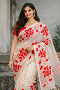 Premium Color Customizable Handloom Saree Applique work <b>Fabric</b> Wedding Festival Wear Wholesale 2026 OEM Service Indian Pakistani - Product Image 2