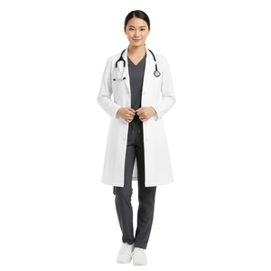 Bata de laboratorio blanca larga tejida de alta calidad, uniforme médico profesional, logotipo personalizado de médicos disponible, blusa Unisex - Product Image 1