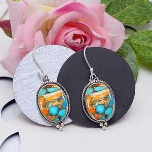 Fashionable Oyster Turquoise Gemstone <b>Earrings</b> 925 Solid <b>Sterling</b> <b>Silver</b> <b>Earrings</b> for <b>Women</b> Dangle <b>Earrings</b> 925 Stamped Jewelry - Product Image 3