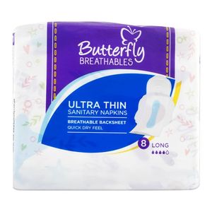 Butterfly Breathables Ultra Thin <b>Sanitary</b> <b>Napkins</b>, Dry Mesh Topsheet, Large, 8 Pads - Product Image 1