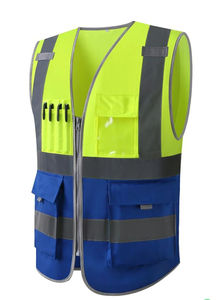 Gilet de sécurité bicolore jaune bleu réfléchissant avec poches et fermeture éclair gilet de travail haute visibilité gilet de tir - Product Image 6