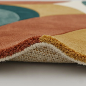 Retro Color Block Tufted Area Rug | Mid Century Modern Abstract Geometric Living Room <b>Carpet</b> | Handmade Wool Boho Teppich - Product Image 3