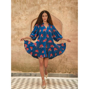 ชุดเดรสผ้าฝ้ายอินดิโก้ Nada Cotton Indigo Midi - ชุดเดรสทรงคัตเอาท์สุดหรูสำหรับผู้หญิง สวมใส่สบายๆ ในวันสบายๆ ไซส์ XL - Product Image 1