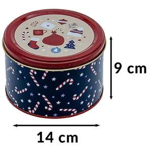 1.2L Caja Metálica Redonda Azul Oscuro Colección Año Nuevo Ø 140x90mm Tamaño - Product Image 2