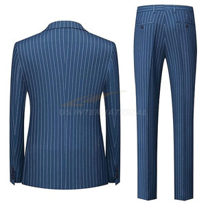 Traje ajustado a rayas para hombre, de esmoquin chaqueta y pantalones de doble botonadura Formal, tela suave y transpirable, elegante, 2 piezas, azul lago - Product Image 5